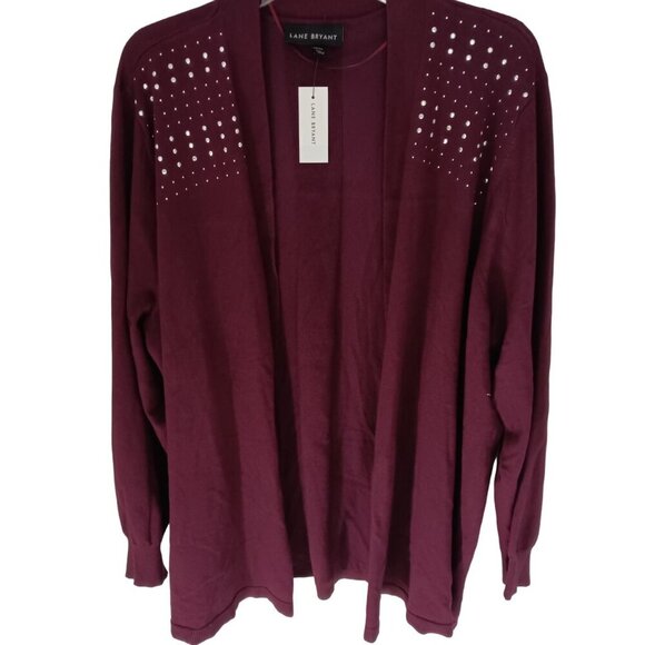 Lane Bryant NWT Dark Red Open Cardigan Sparkle Detail Sweater Sz 22 - Picture 1 of 11